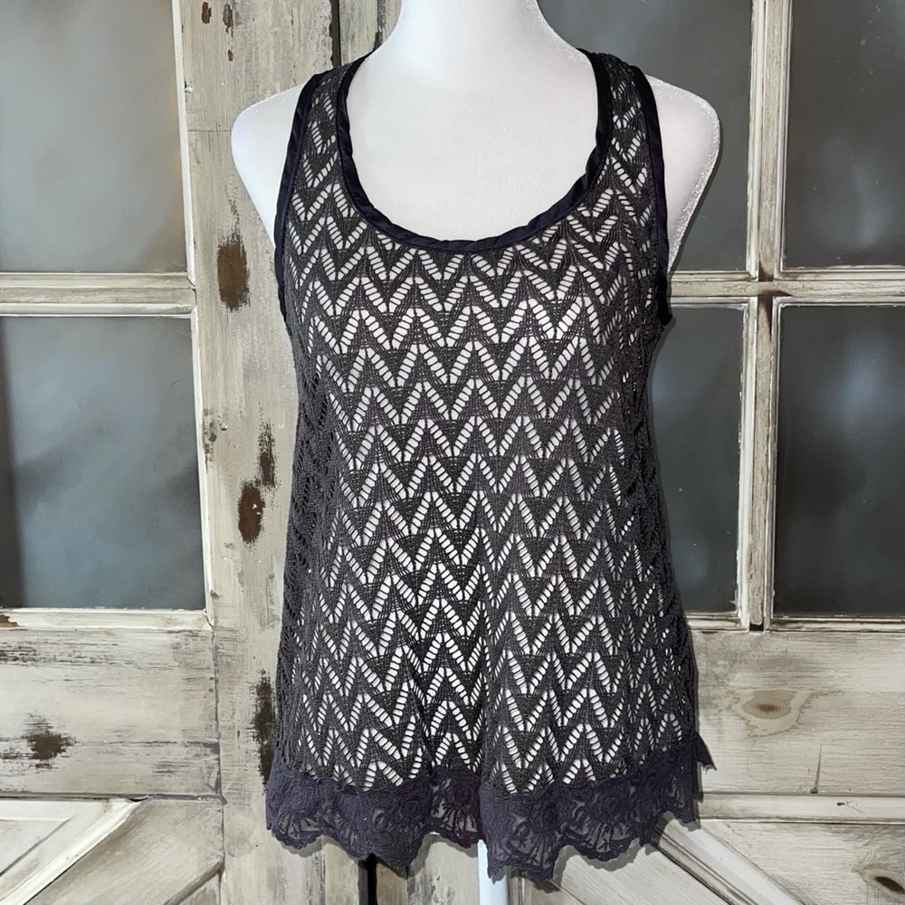 Chloe K NWT knit lace racer tank charcoal size xs